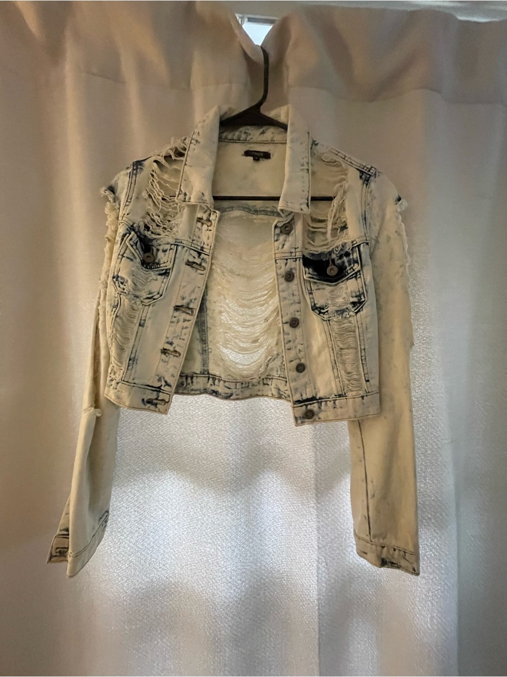 Windsor Distressed Cropped Denim Jacket in Light Wash